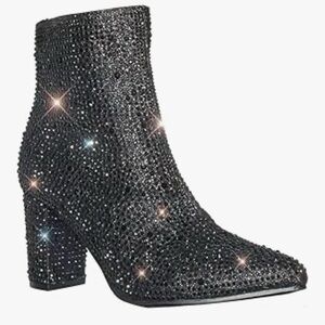 Elegant Black Rhinestone Ankle Boots
